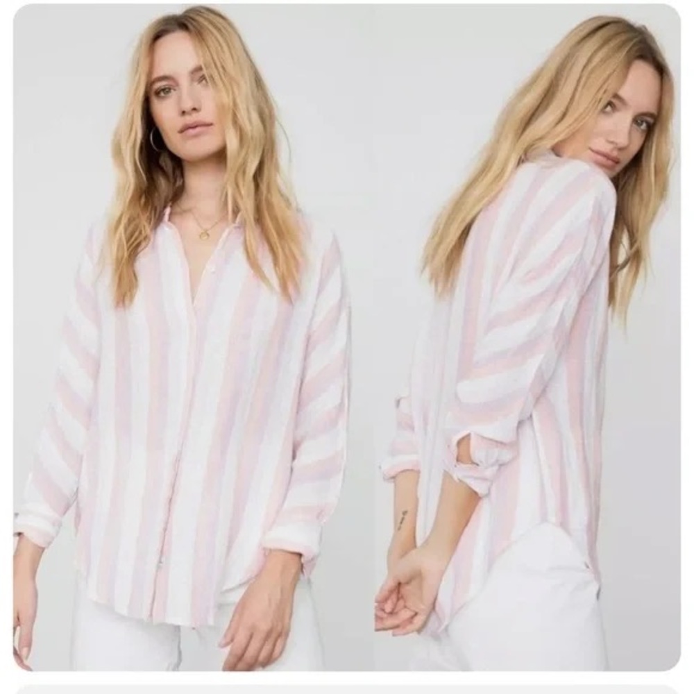 Rails Womens Linen Top Dusk Stripe Alyssa Button Down Pastel Top Metallic Size M